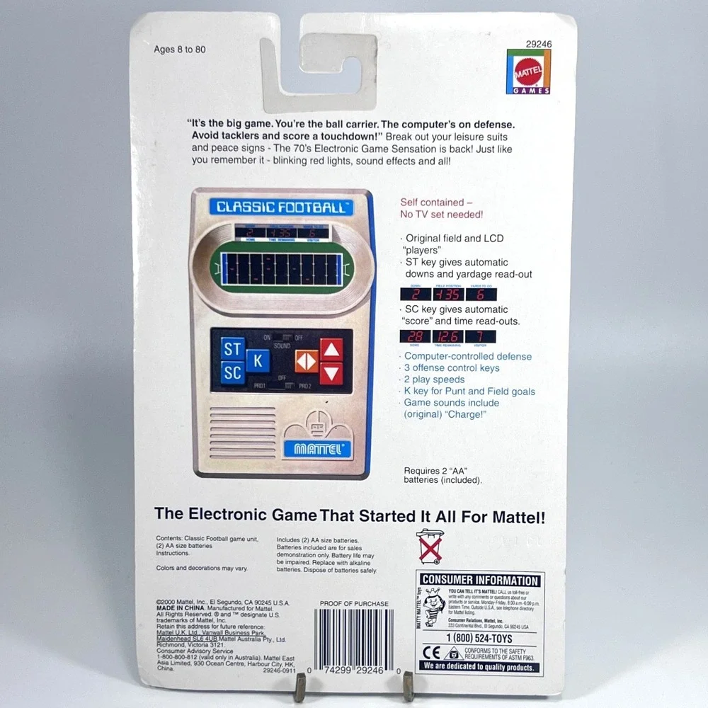 Sealed 2000 Mattel Classic Football Electronic Handheld Game Retro 70s